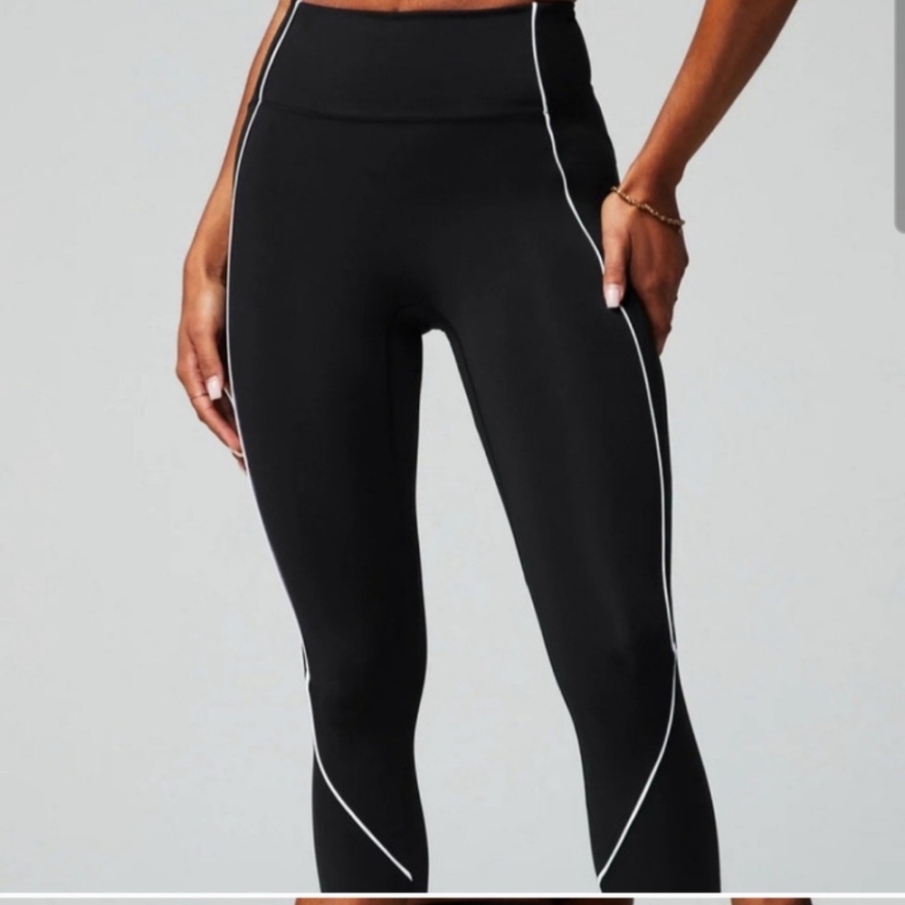 Fabletics Black White Leggings With Piping Medium